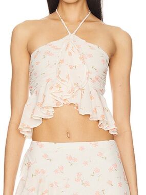 Afrm Cream Floral Ruffle Top and  Skirt